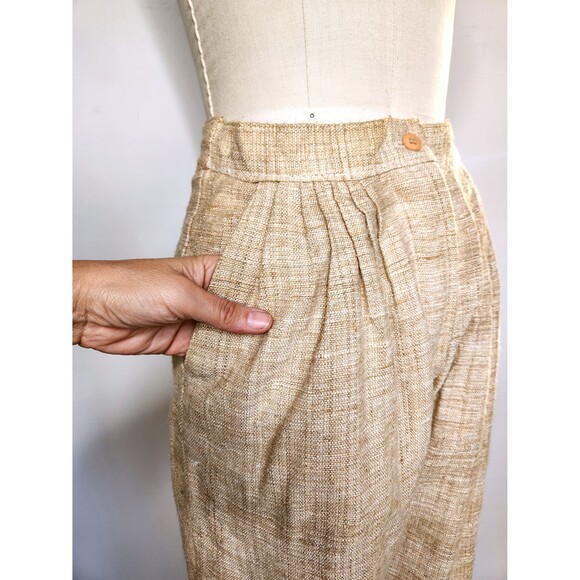 Vintage RAW SILK Beige Pants - High Waisted Pants Cigarette Ankle Trousers M - Picture 2 of 8